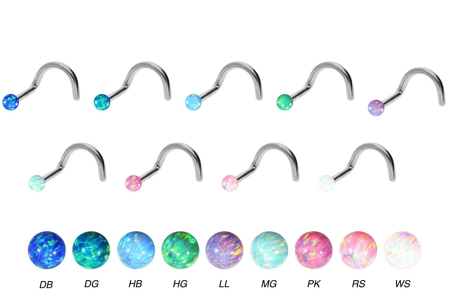 Titan Nasenstecker Nasenpiercing Spirale SYNTHETISCHER OPAL ++SALE++
